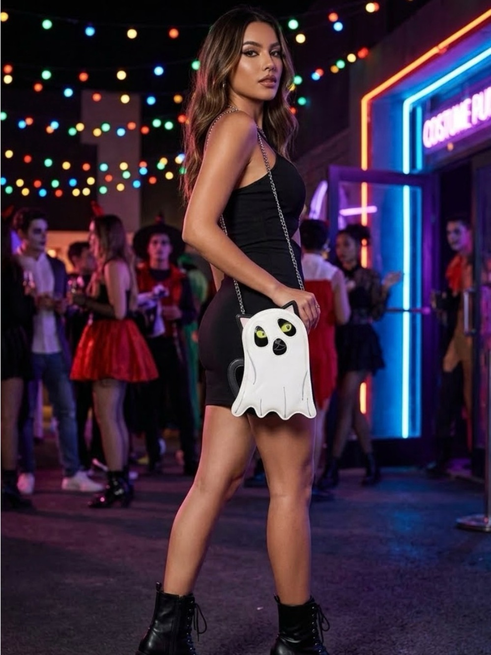 Betsey Johnson Glow In The Dark Ghost Cat Crossbody Bag Purse